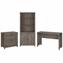 Load image into Gallery viewer, 48W Farmhouse Writing Desk with Lateral File Cabinet and 5 Shelf Bookcase
