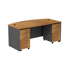 Load image into Gallery viewer, Bow Front Desk with (2) 3 Drawer Mobile Pedestals
