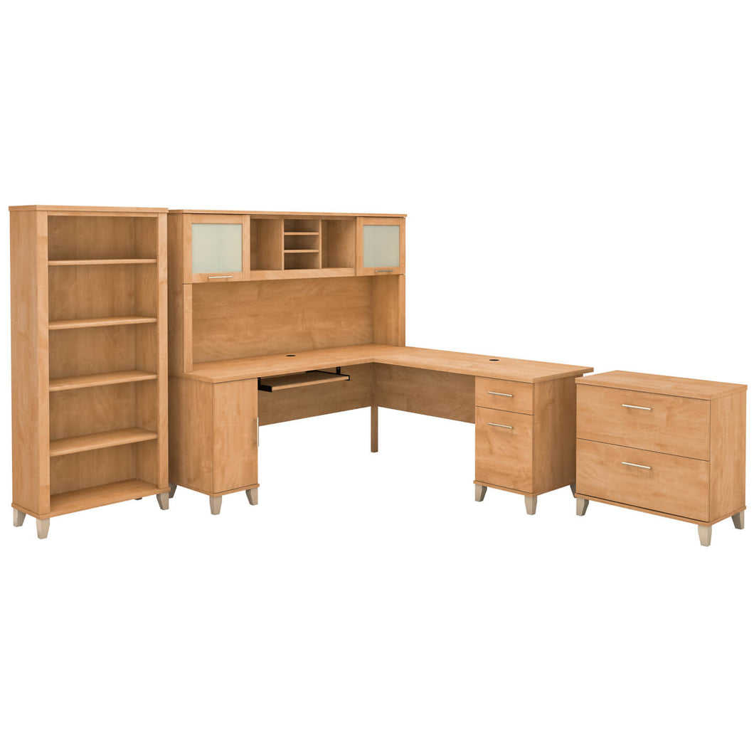 72W L Shaped Desk with Hutch, Lateral File Cabinet and Bookcase