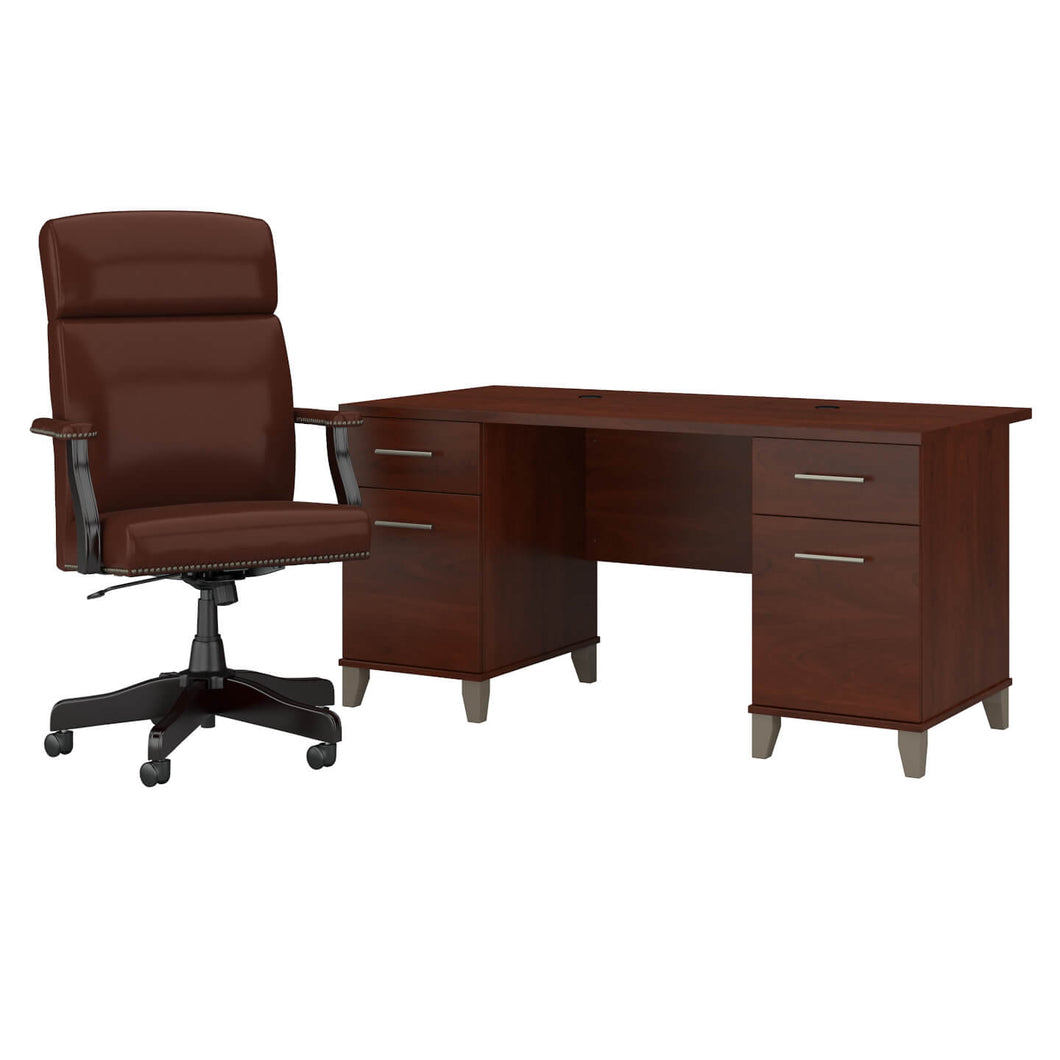 60W Office Desk with Drawers and High Back Executive Chair