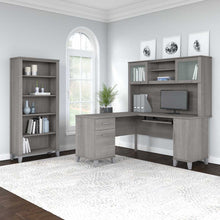 Load image into Gallery viewer, 60W L Shaped Desk with Hutch and 5 Shelf Bookcase
