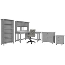 Load image into Gallery viewer, 60W L Shaped Desk and Chair Set with Hutch, File Cabinets and Bookcase
