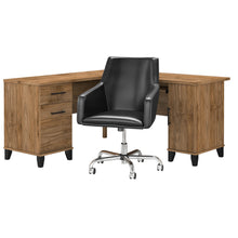 Load image into Gallery viewer, 60W L Shaped Desk with Mid Back Leather Box Chair
