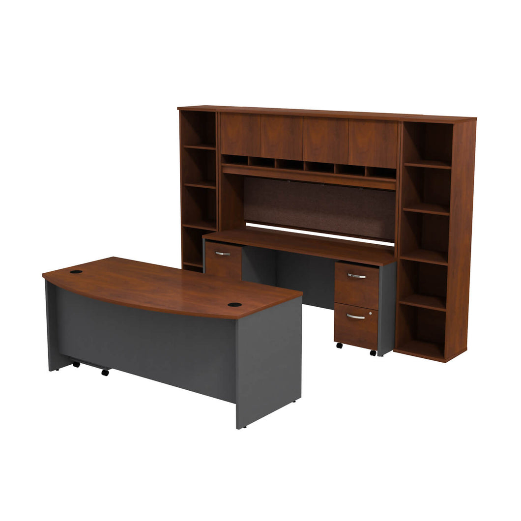 Bow Front Desk with Credenza, Hutch and (2) Bookcases