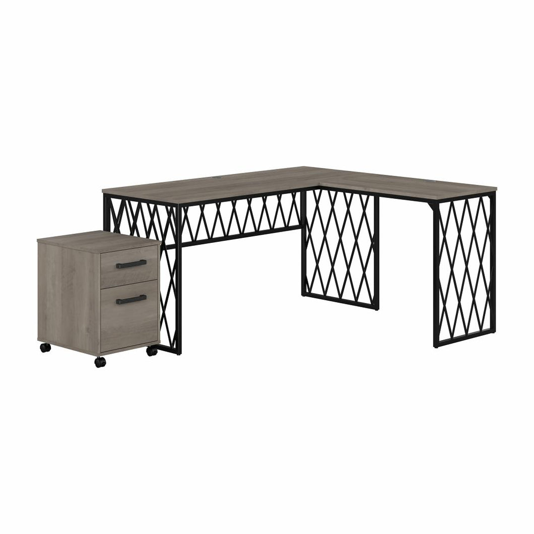60W Industrial L Shaped Desk with Mobile File Cabinet