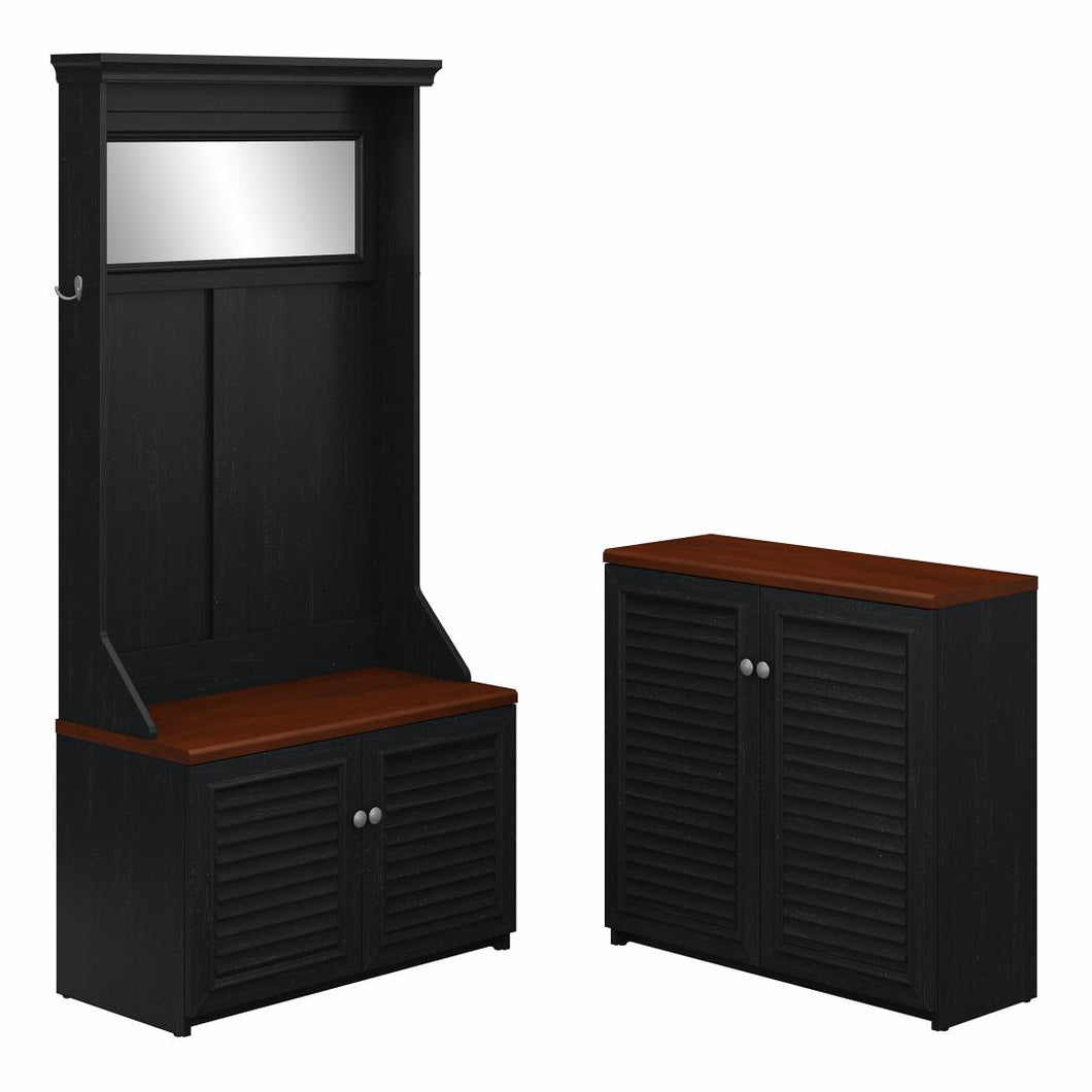 Hall Tree with Shoe Bench and Small Storage Cabinet