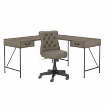 Load image into Gallery viewer, 60W L Shaped Writing Desk with Mid Back Tufted Office Chair
