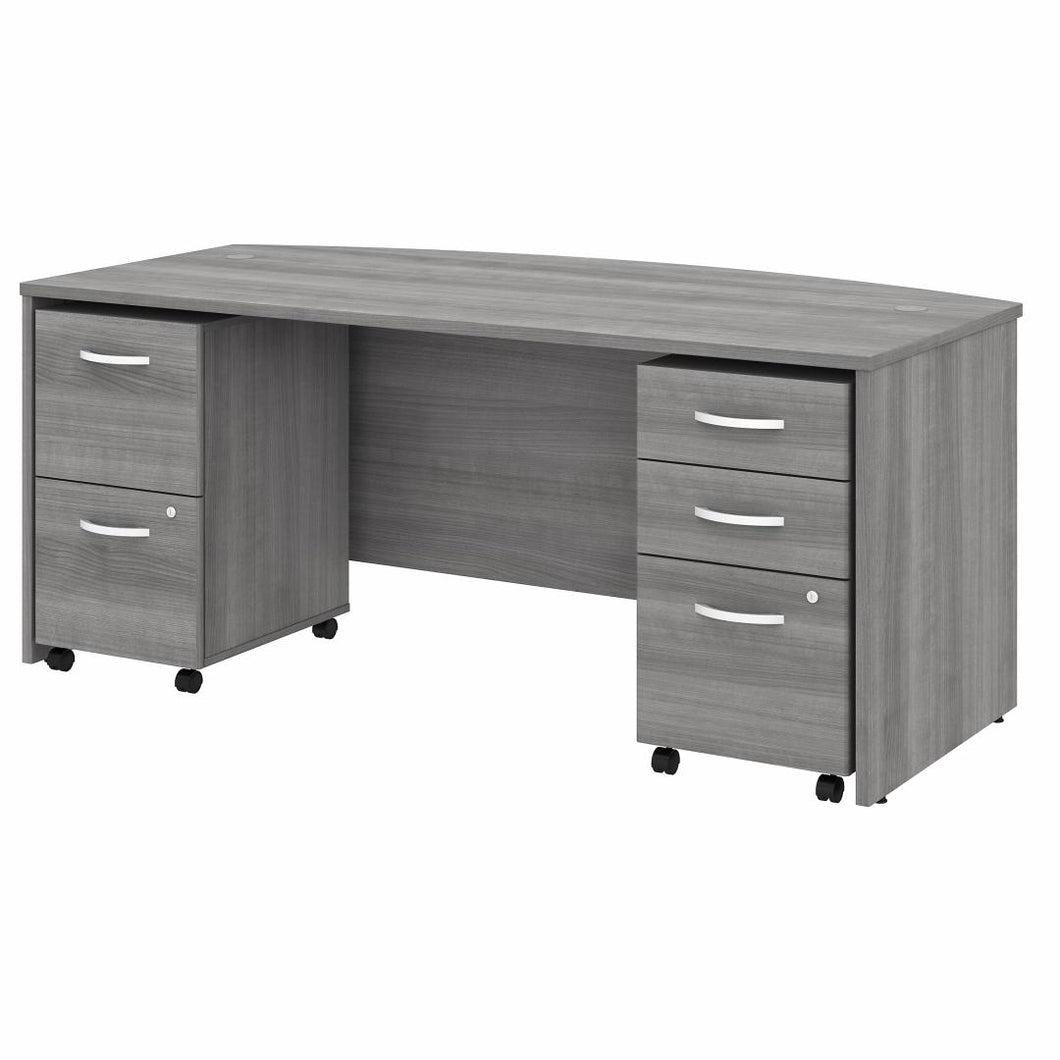 72W x 36D Bow Front Desk with Mobile File Cabinets