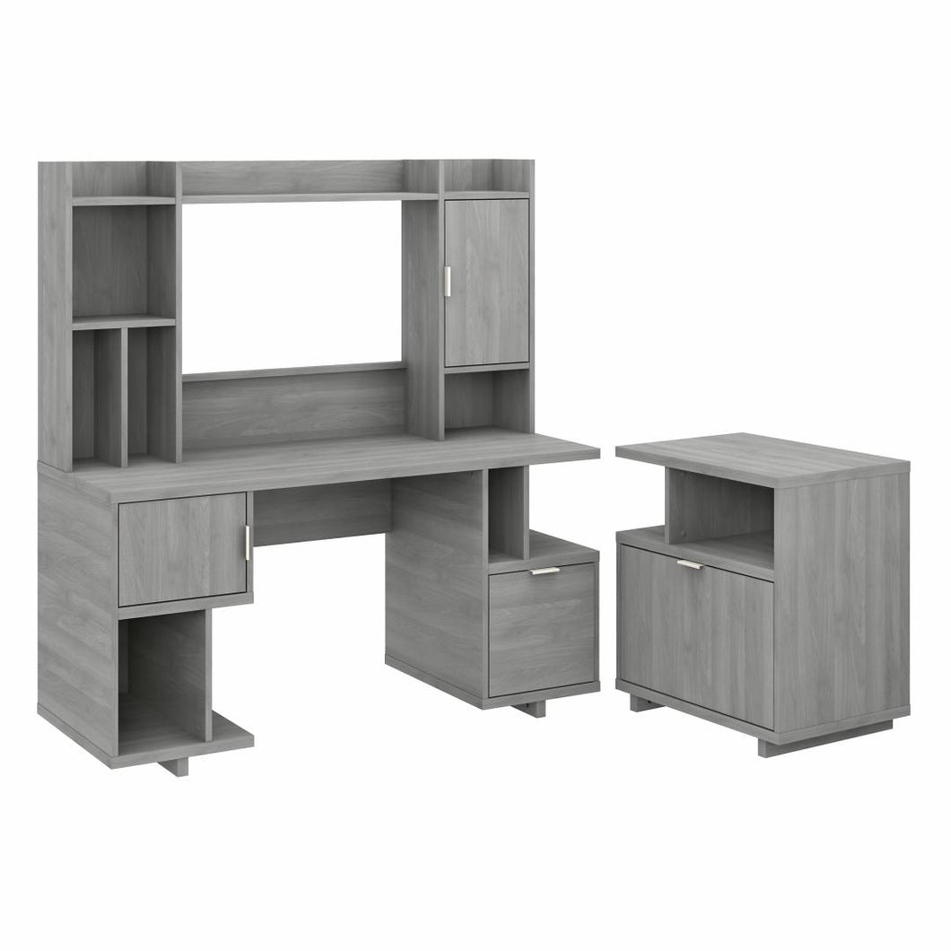 60W Computer Desk with Hutch and Lateral File Cabinet