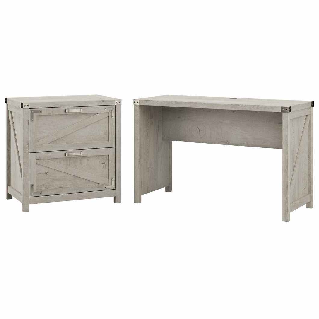 48W Farmhouse Writing Desk with 2 Drawer Lateral File Cabinet