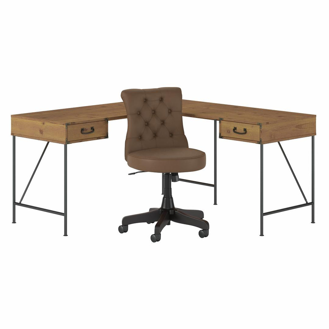 60W L Shaped Writing Desk with Mid Back Tufted Office Chair