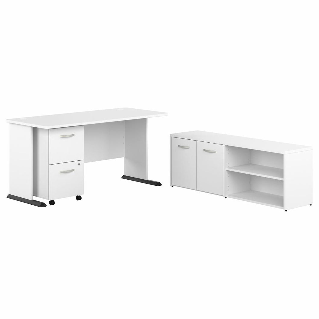 60W Computer Desk with Mobile File Cabinet and Low Storage Cabinet
