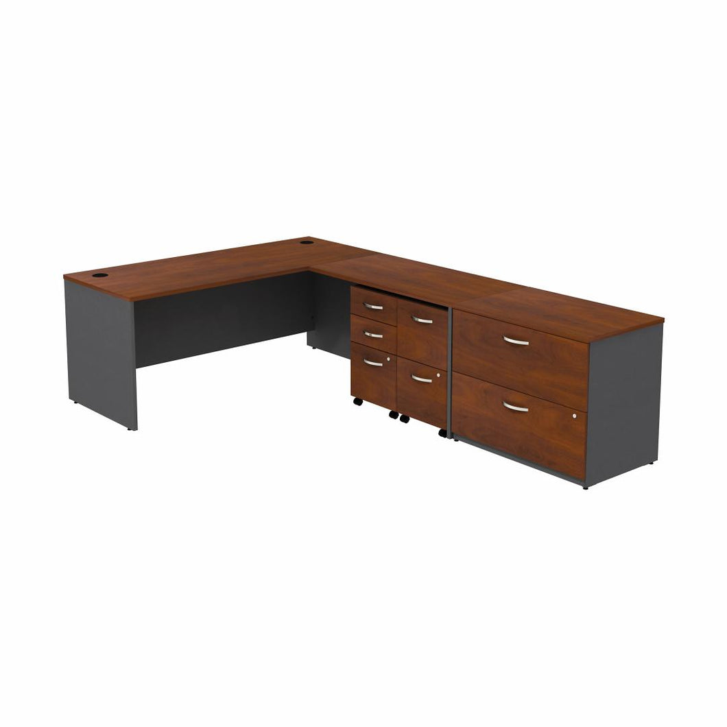 L Shaped Desk with 2 Mobile Pedestals and Lateral File Cabinet