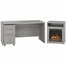 Load image into Gallery viewer, 60W Desk with File Cabinet and 24W Electric Fireplace with Shelf
