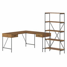 Load image into Gallery viewer, 60W L Shaped Writing Desk with 5 Shelf Etagere Bookcase
