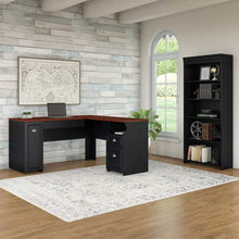 Load image into Gallery viewer, 60W L Shaped Desk with 5 Shelf Bookcase
