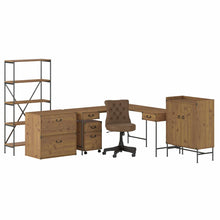Load image into Gallery viewer, 60W L Shaped Desk with Storage and Mid Back Tufted Office Chair
