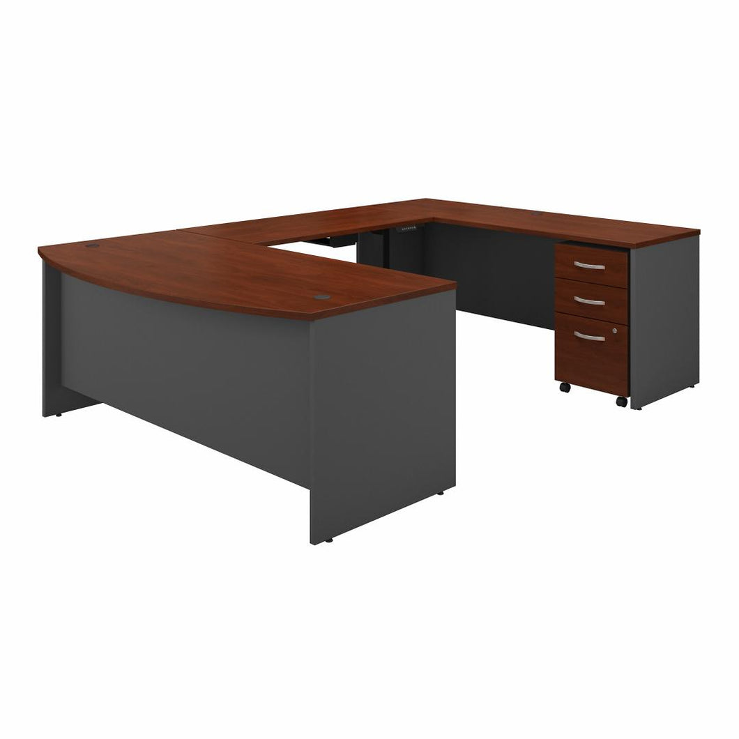 U Shaped Desk with Height Adjustable Bridge and Storage