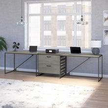 Load image into Gallery viewer, 2 Person Industrial Desk Set with Lateral File Cabinet
