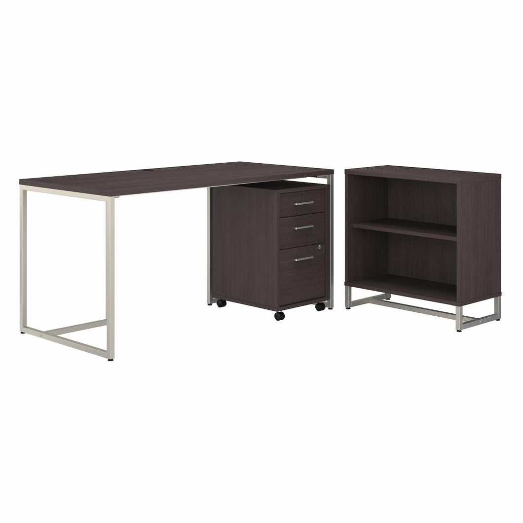 60W Table Desk with Bookcase and Mobile File Cabinet