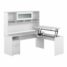 Load image into Gallery viewer, 72W 3 Position Sit to Stand L Shaped Desk with Hutch
