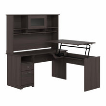 Load image into Gallery viewer, 60W 3 Position Sit to Stand L Shaped Desk with Hutch
