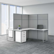 Load image into Gallery viewer, 60W 2 Person L Desk with 66H Cubicle Panel and Drawers
