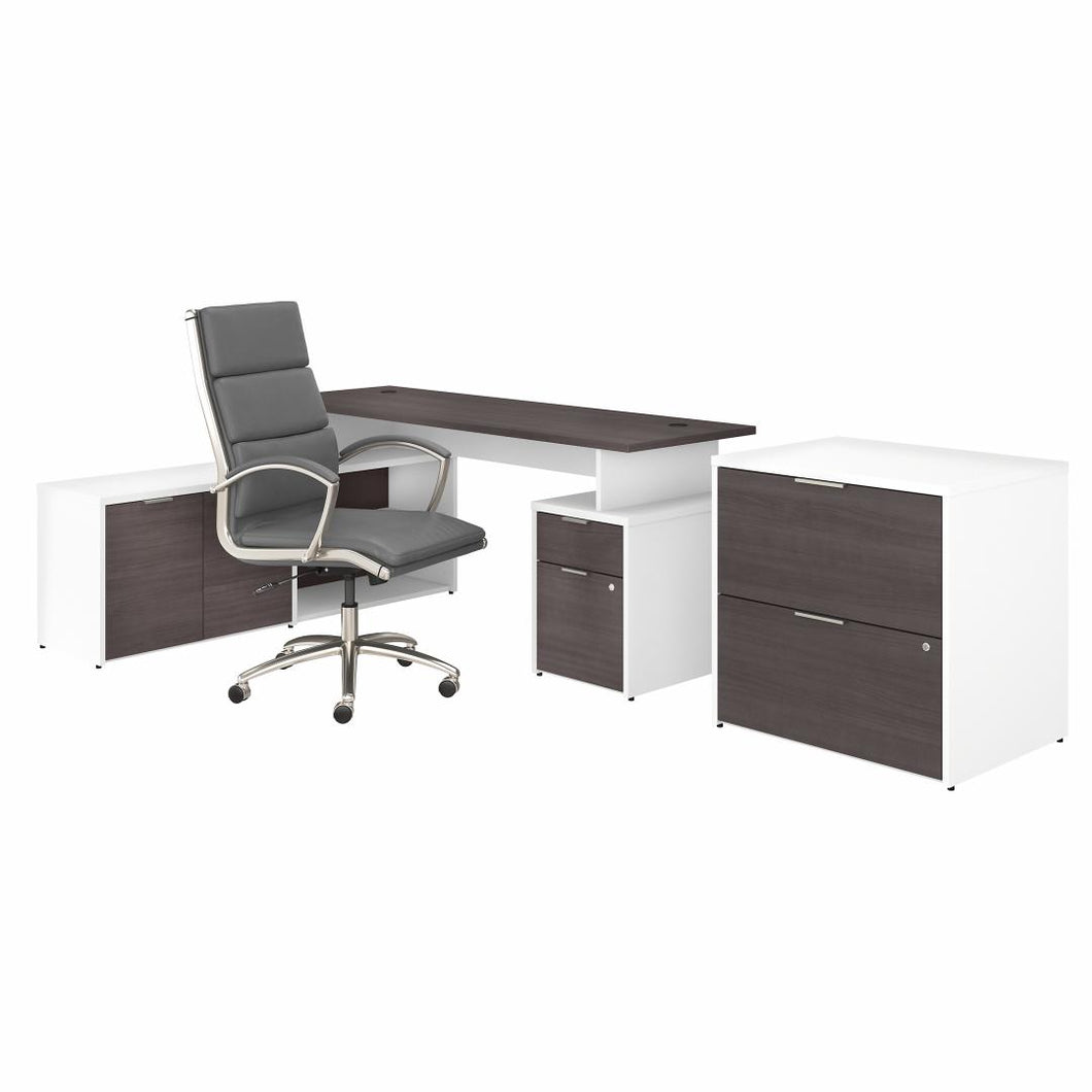 72W L Shaped Desk with File Cabinet and Office Chair