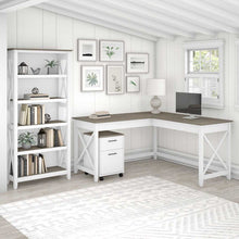Load image into Gallery viewer, 60W L Shaped Desk with Mobile File Cabinet and 5 Shelf Bookcase
