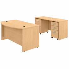 Load image into Gallery viewer, 60W x 36D Bow Front Desk and Credenza with Mobile File Cabinets
