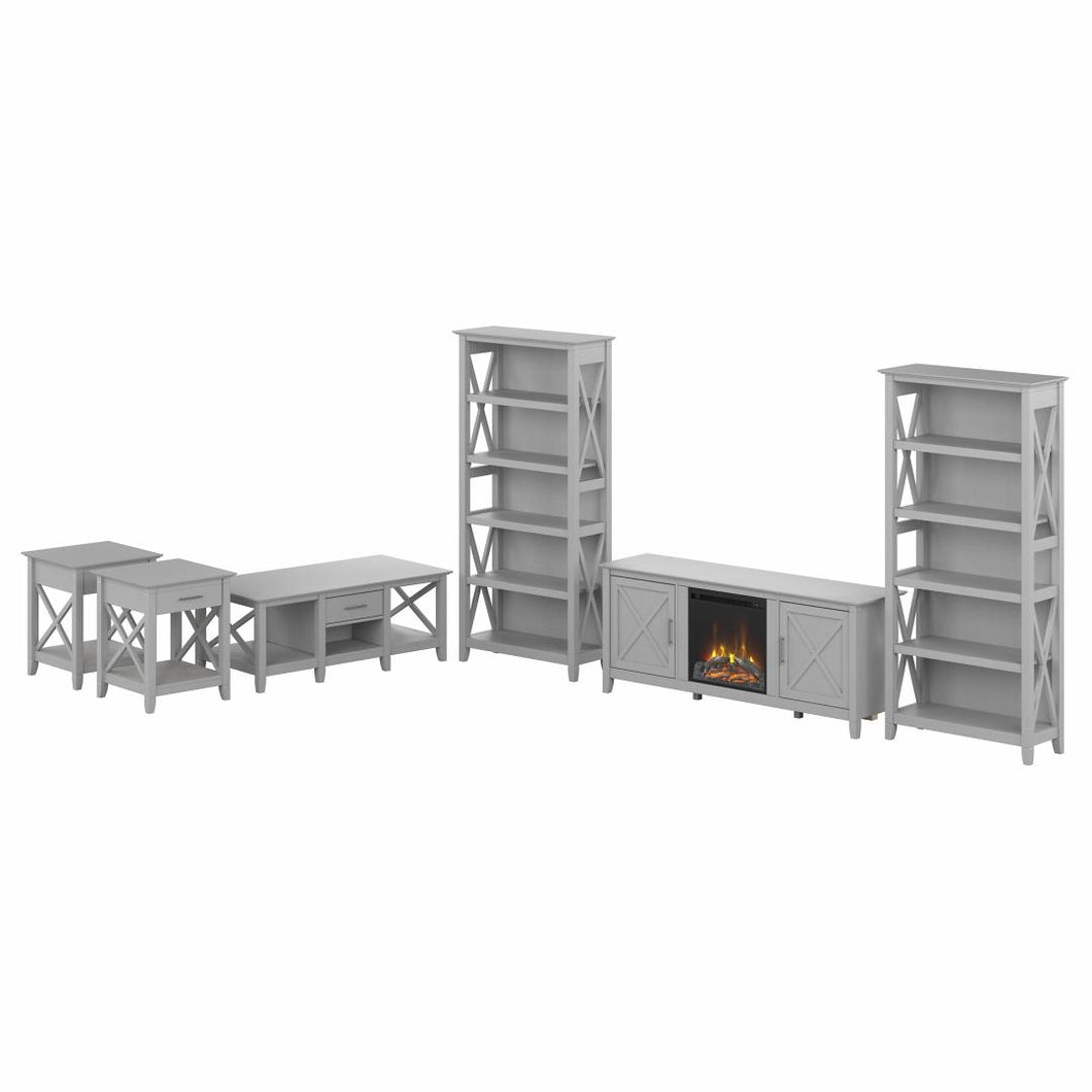 Electric Fireplace TV Stand with Bookcases and Living Room Table Set