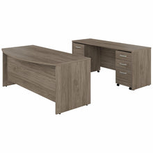Load image into Gallery viewer, 72W x 36D Bow Front Desk and Credenza with Mobile File Cabinets
