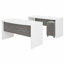 Load image into Gallery viewer, Bow Front Desk and Credenza with Mobile File Cabinet
