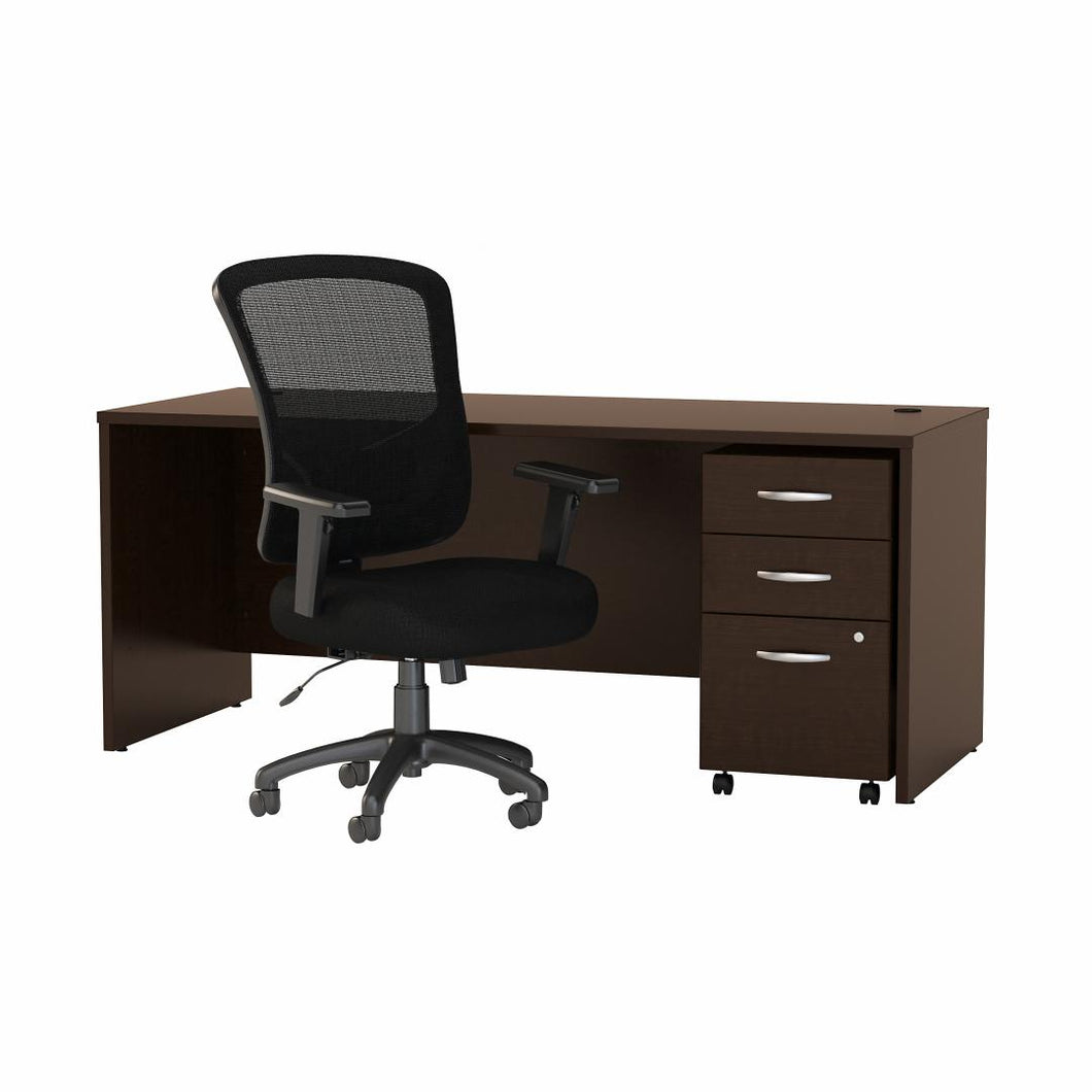 72W x 30D Office Desk with Mobile File Cabinet and Chair