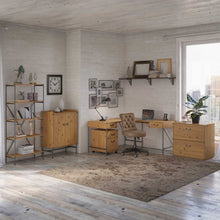 Load image into Gallery viewer, 60W L Shaped Desk with Storage and Mid Back Tufted Office Chair
