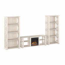 Load image into Gallery viewer, Farmhouse TV Stand for 70 Inch TV with Fireplace Insert and 4 Shelf Bookcases
