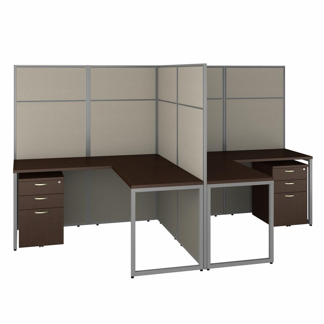 60W 2 Person L Desk with 66H Cubicle Panel and Drawers