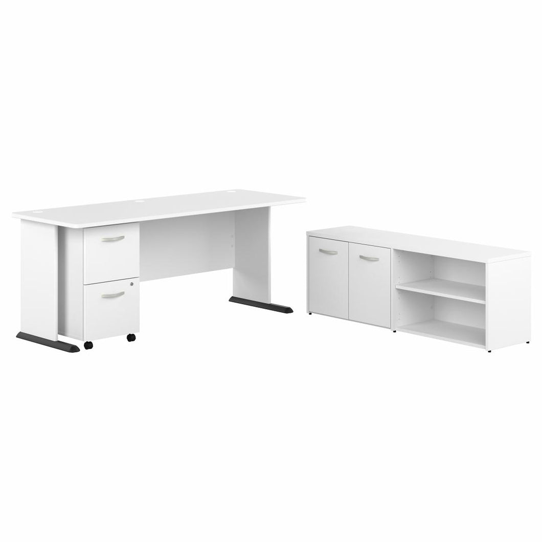 72W Computer Desk with Mobile File Cabinet and Low Storage Cabinet