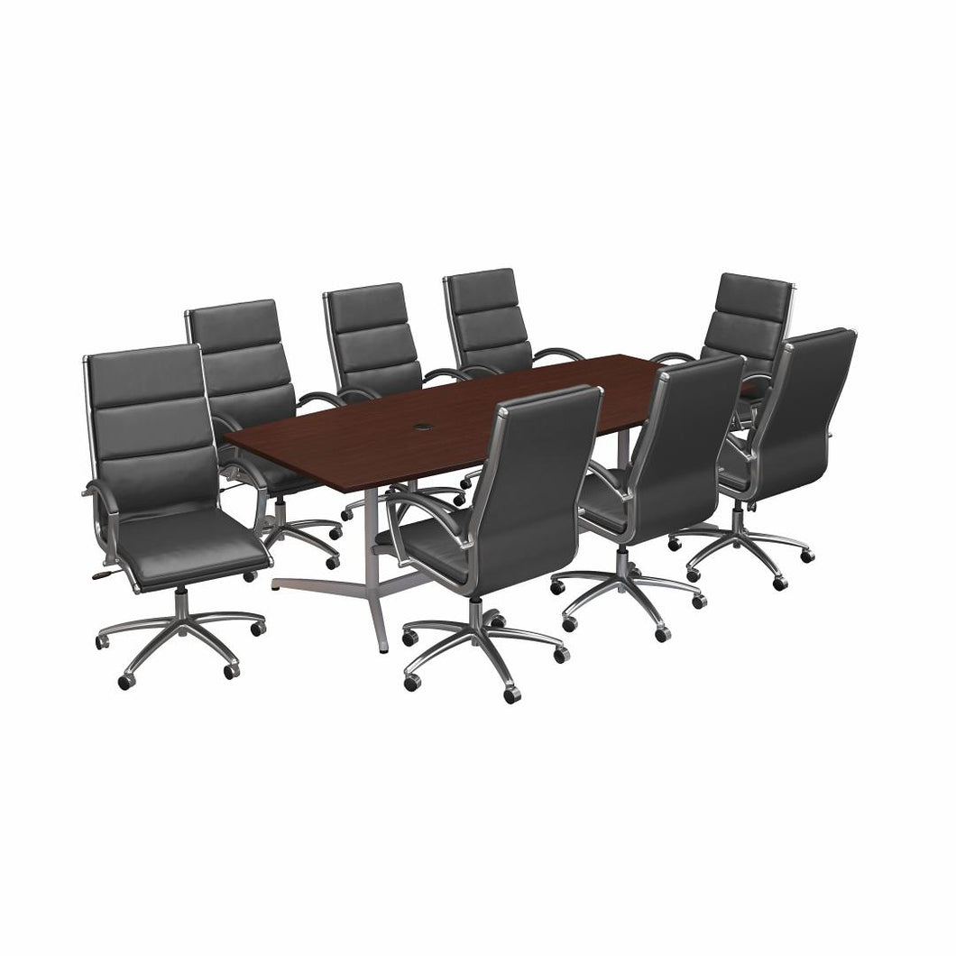 96W x 42D Boat Shaped Conference Table with 8 Chairs