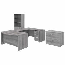 Load image into Gallery viewer, 60W x 36D U Shaped Desk with Bookcase and File Cabinets
