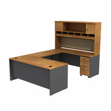 Load image into Gallery viewer, U Shaped Desk with Hutch and 3 Drawer Mobile Pedestal
