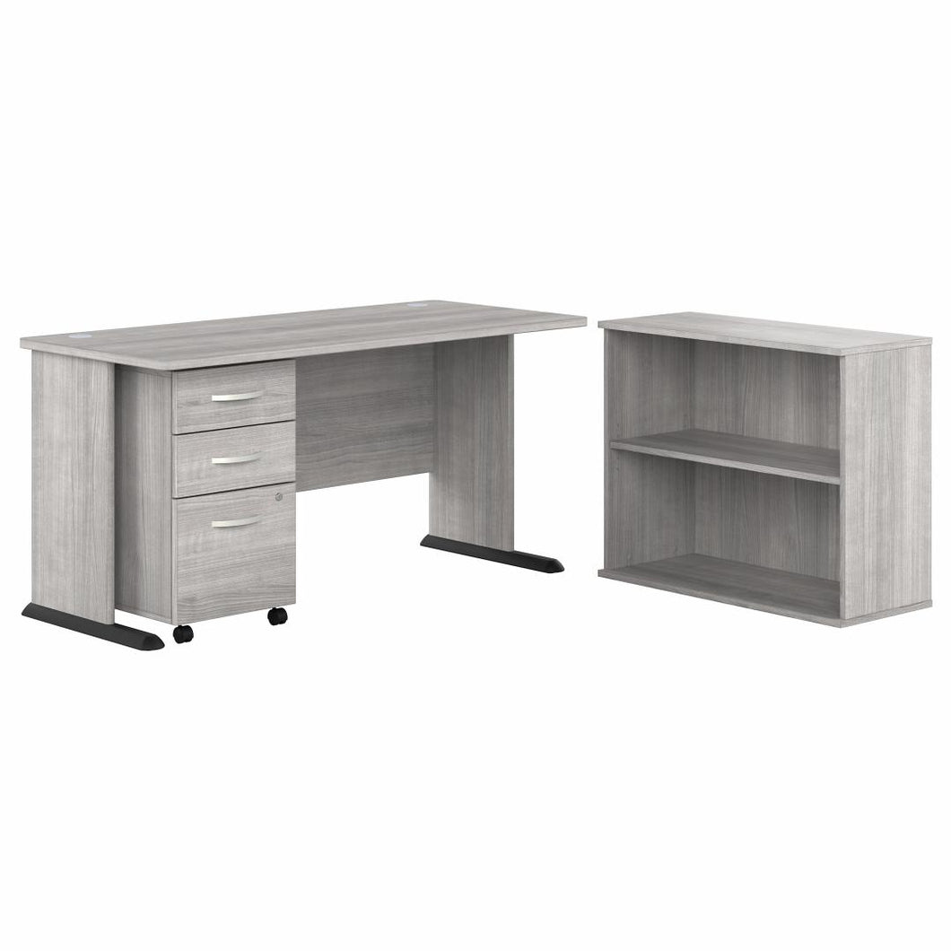 60W Computer Desk with Mobile File Cabinet and Small Bookcase