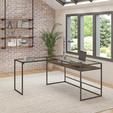 Load image into Gallery viewer, 60W Glass Top L Shaped Desk with Shelf
