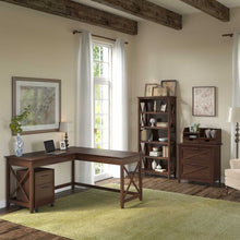 Load image into Gallery viewer, 60W L Shaped Desk with File Cabinets, Bookcase and Desktop Organizers
