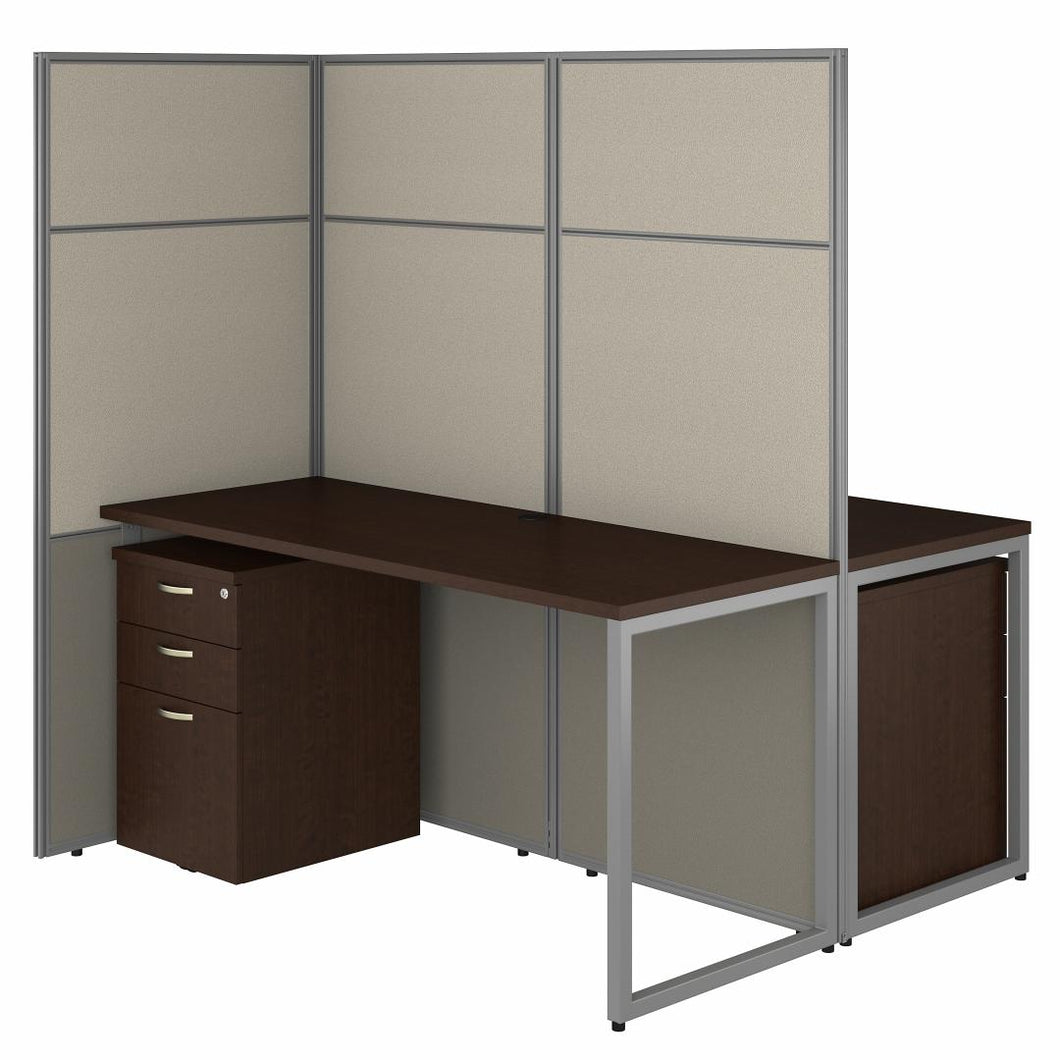 60W 2 Person Desk with 66H Cubicle Panel and File Cabinets