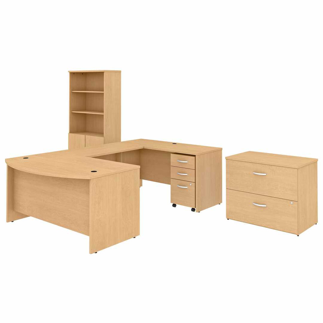 60W x 36D U Shaped Desk with Bookcase and File Cabinets