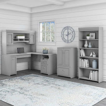 Load image into Gallery viewer, 60W L Shaped Desk with Hutch, 5 Shelf Bookcase and Storage
