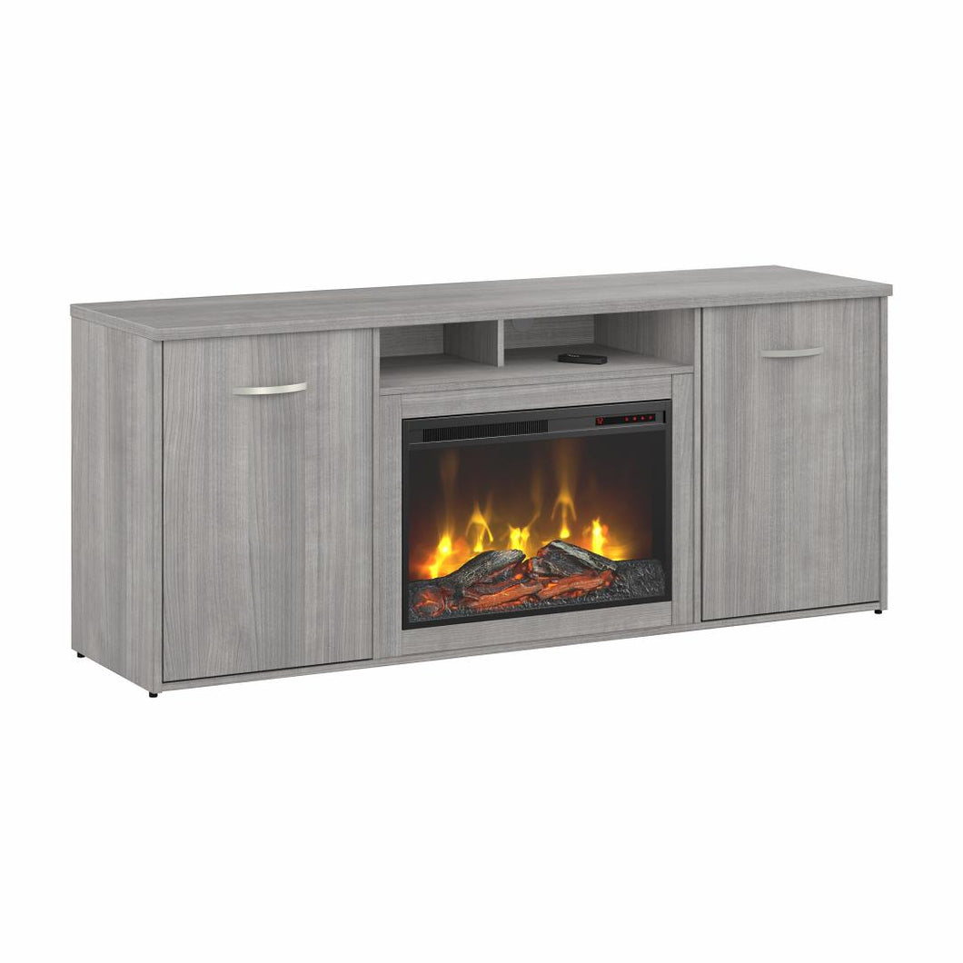 72W Office Storage Cabinet with Doors and Electric Fireplace